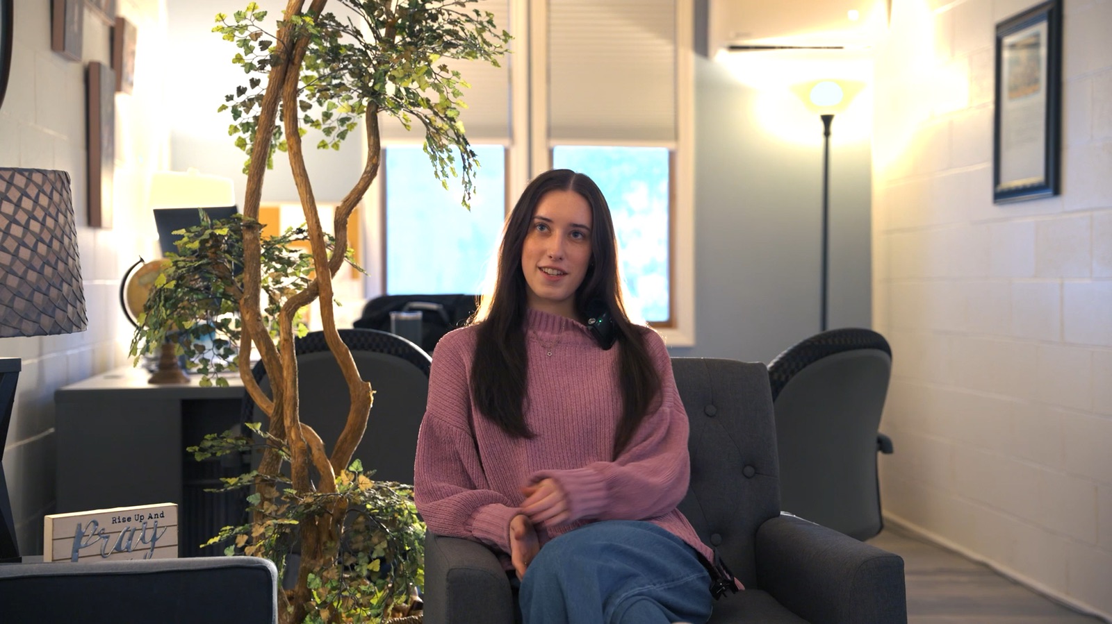 Frame from a church testimonial film